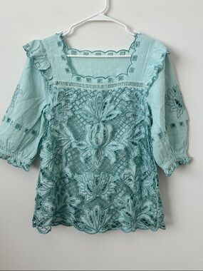 Sundance Embroidered Cotton Linen Blouse Boho Cottagecore Peasant Top Size:XS